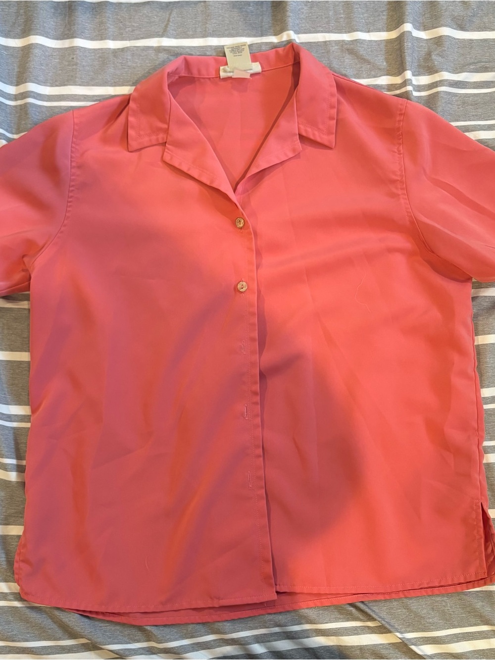Coral short sleeve button down top